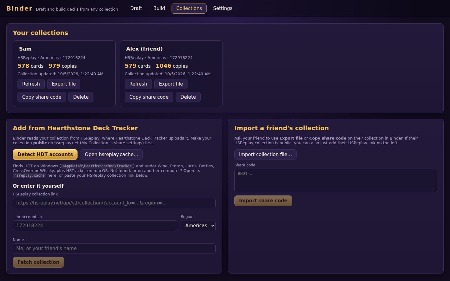 Collections page with your and your friends' collections