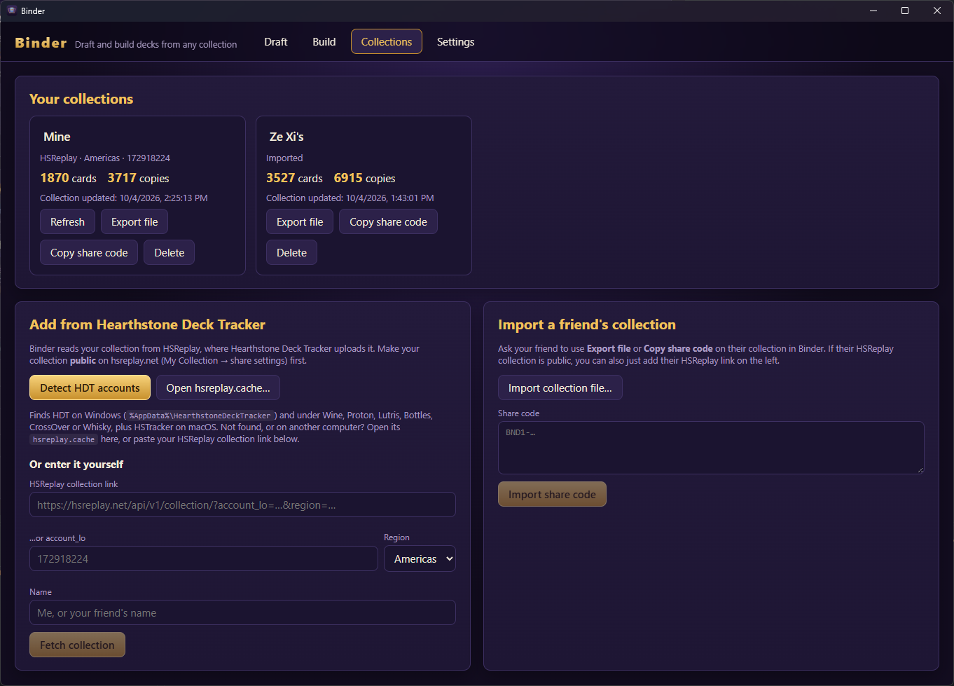 Collections page with your and your friends' collections